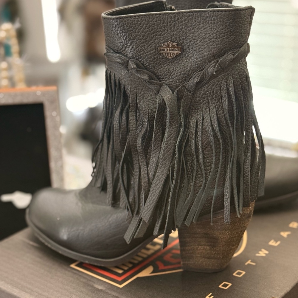 Harley-Davidson Women's Charcoal Fringe Heeled Boots